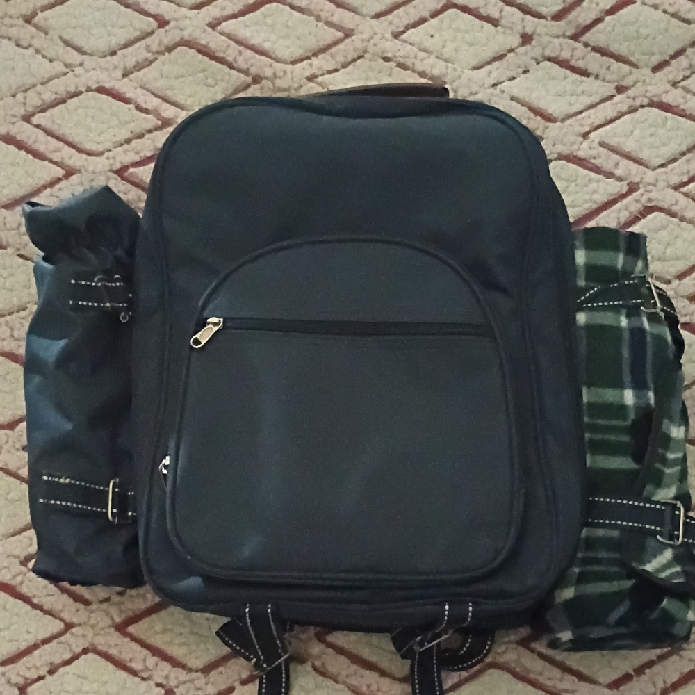Black Picnic Backpack with Green Accents